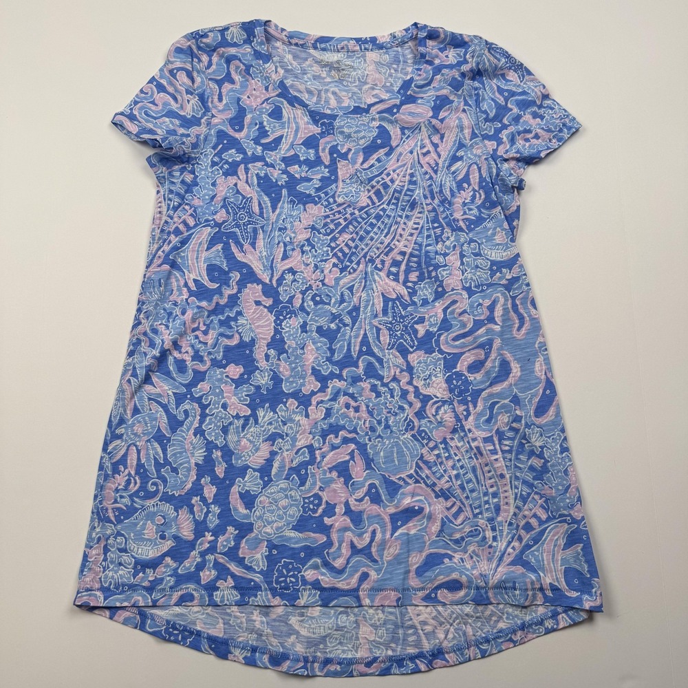 Lilly Pulitzer Shirt Womens XXS Blue Pink Sea Life Print Short Sleeve Tunic Top